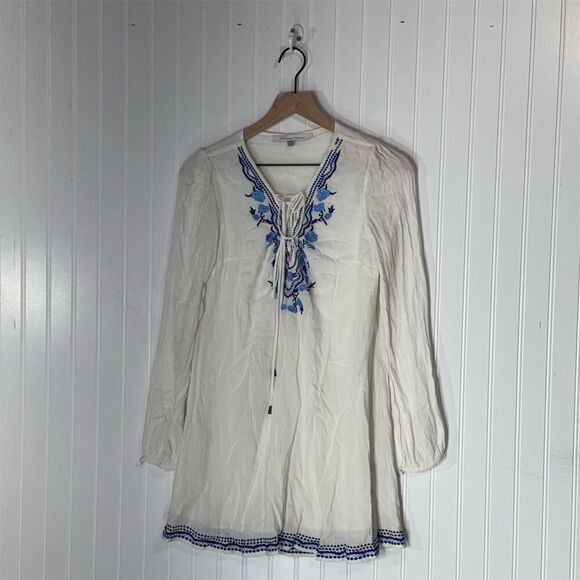 Lovers + Friends White Embroidered Tunic Dress XS Boho Peasant Top Festival Vibe - Picture 1 of 8